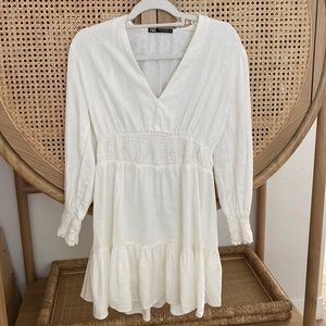 Zara Linen Blend Dress Oyster White Size XS